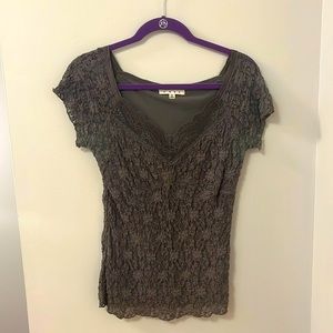CAbi Style 829 Charcoal Grey Lace Floral Top - Size M